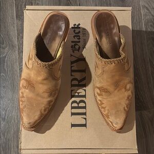 Liberty Black Embroidered Leather Mules Size 9
